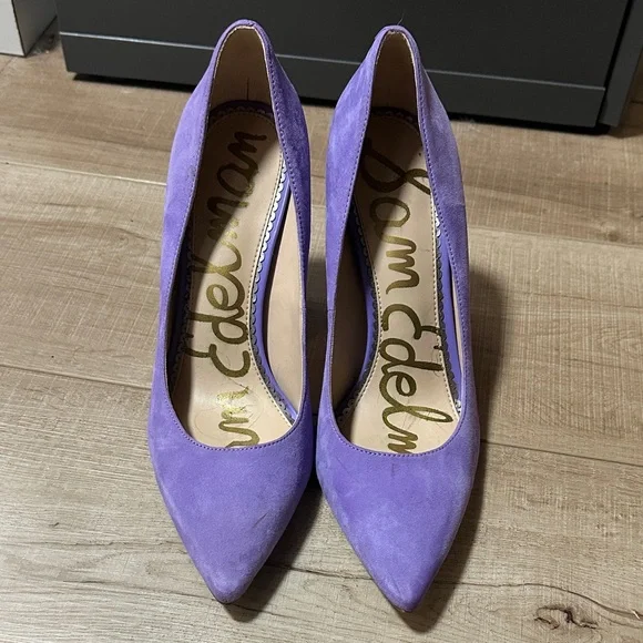 Sam Edelman Lavender Suede Pointed-Toe Stiletto Pumps - Picture 2 of 16